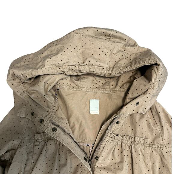 Vintage Brown Polka Dot 90s Y2K Cropped Trench Coat Jacket Hooded Pockets 8 - Picture 5 of 7